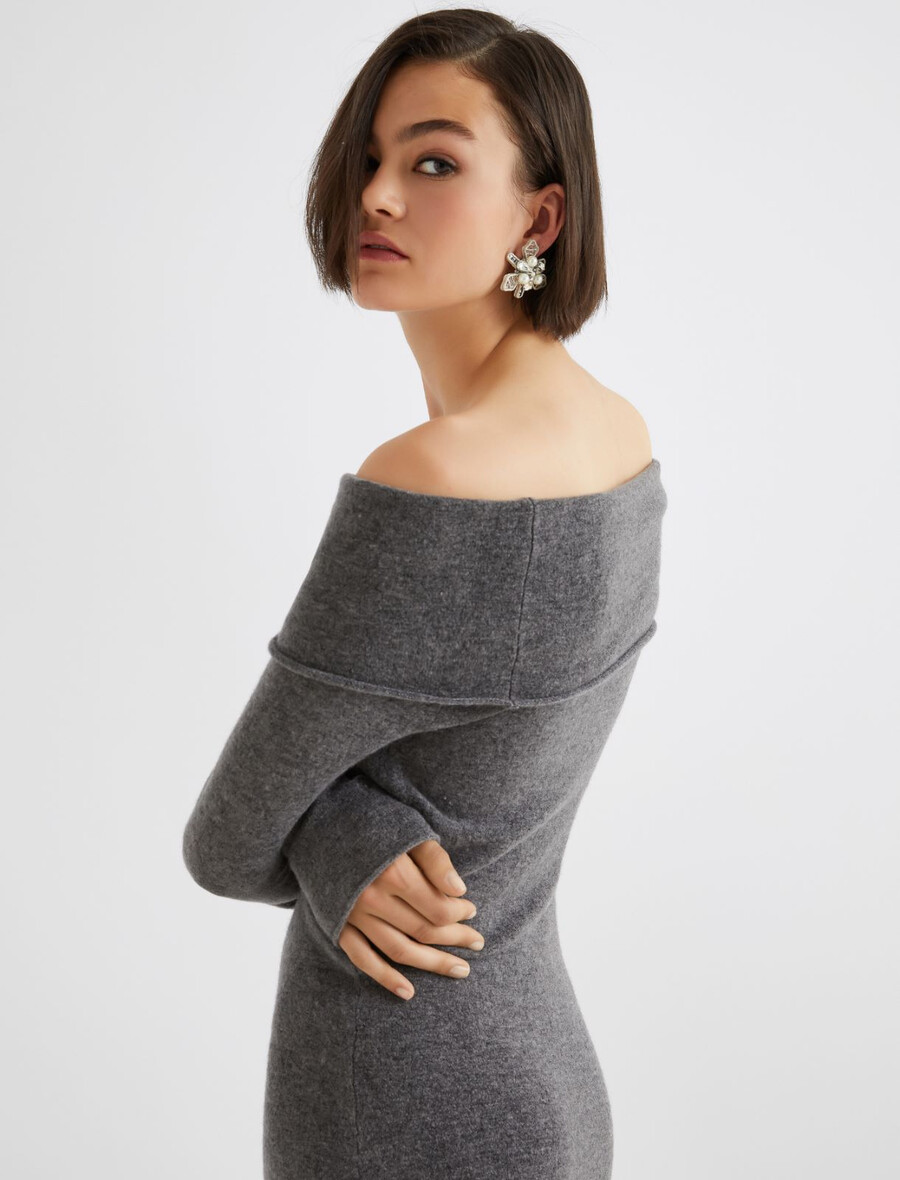 merino-strickkleid - melange grau