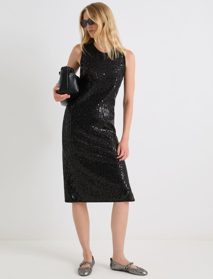 Ärmelloses paillettenkleid - schwarz