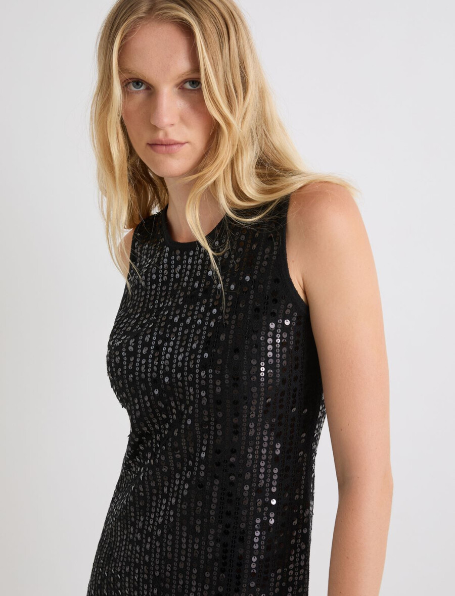 Ärmelloses paillettenkleid - schwarz