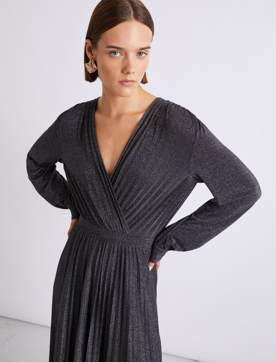 plissee-kleid aus lurex-jersey – mitternachtsblau