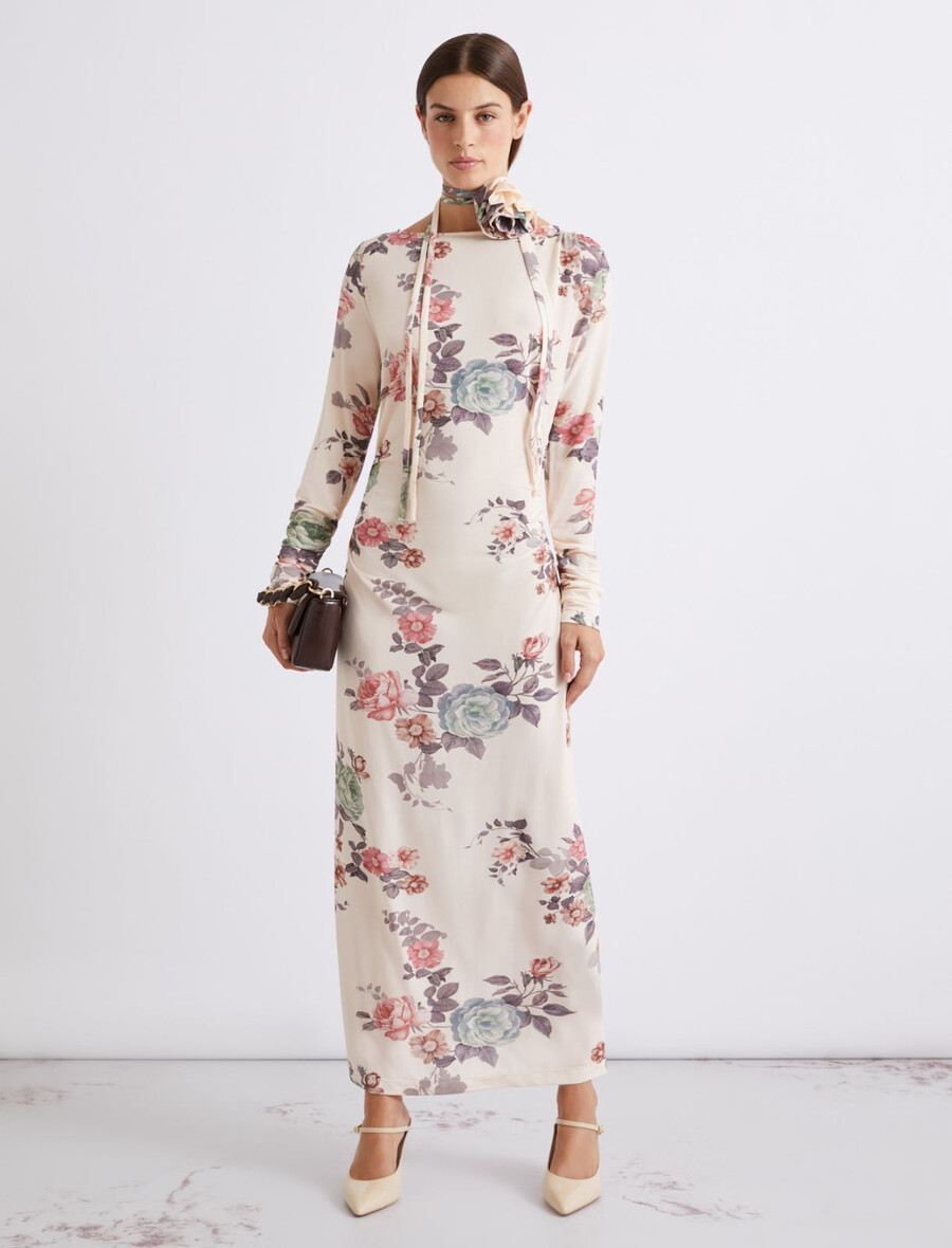 jerseykleid in wadenlänge - puder