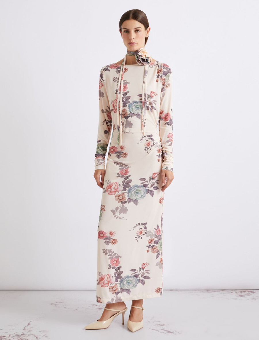 jerseykleid in wadenlänge - puder
