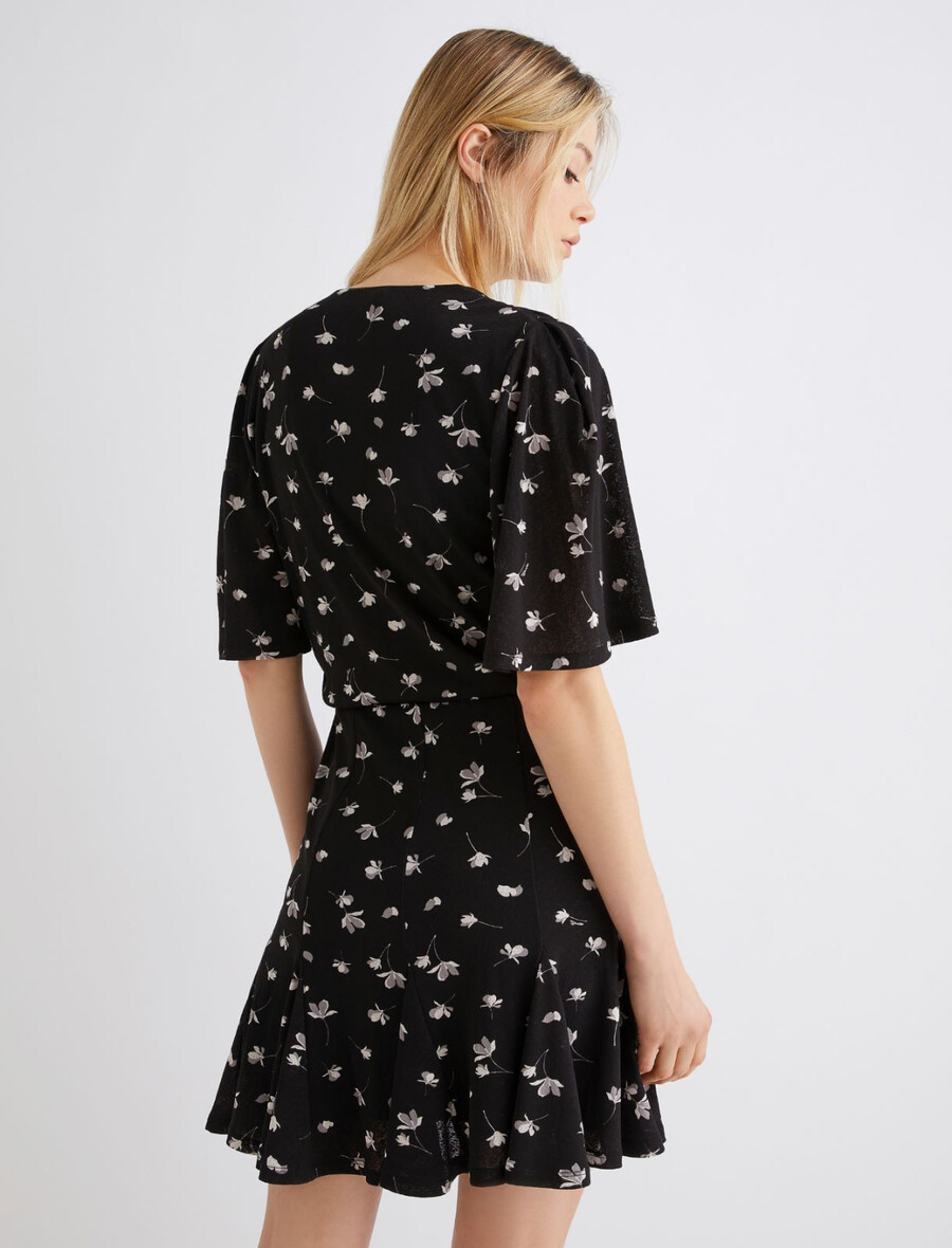 bedrucktes tülljerseykleid – schwarz