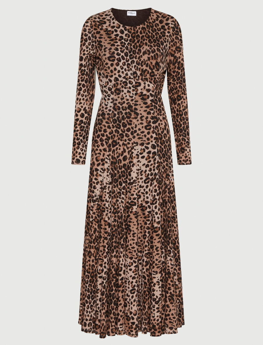 jerseykleid aus tüll mit tiermuster - natur