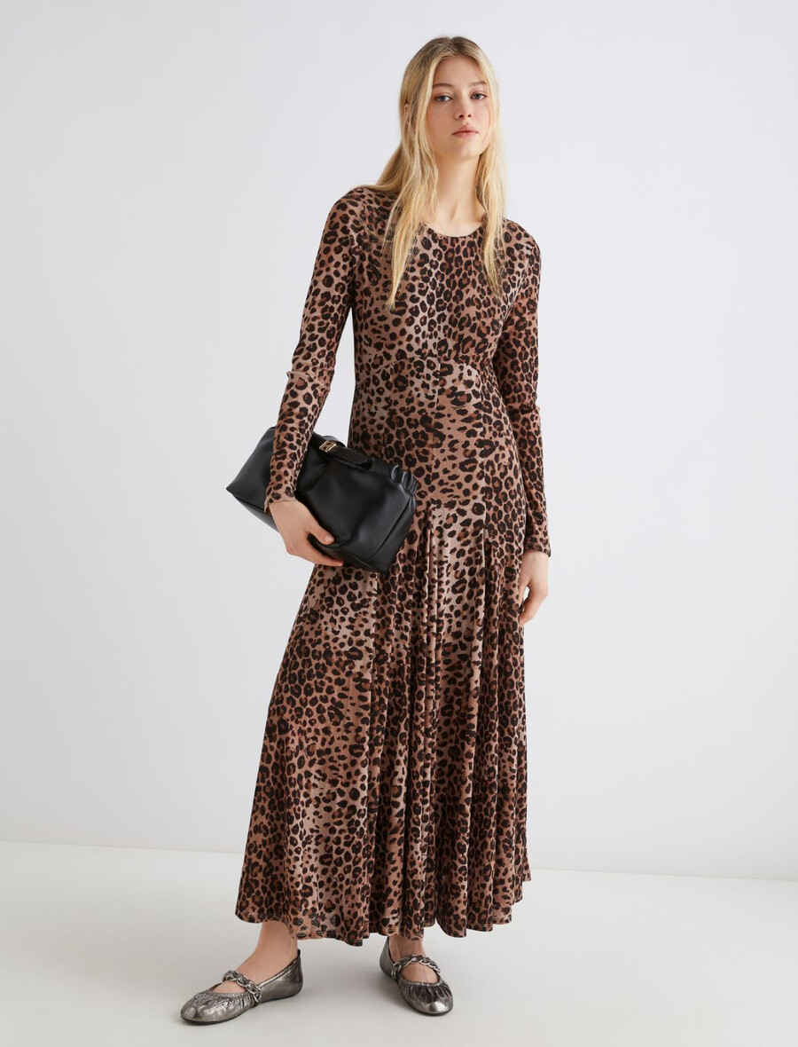 jerseykleid aus tüll mit tiermuster - natur