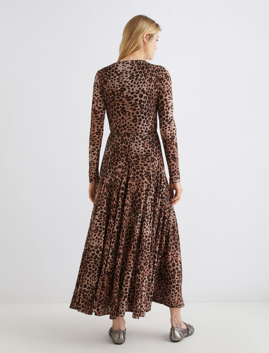 jerseykleid aus tüll mit tiermuster - natur
