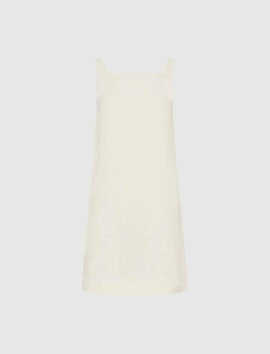 ausgestelltes kleid aus baumwolle und leinen – creme