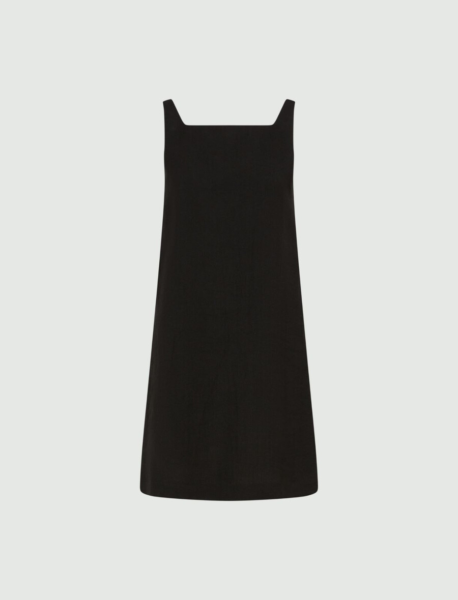 ausgestelltes kleid aus baumwolle und leinen - schwarz