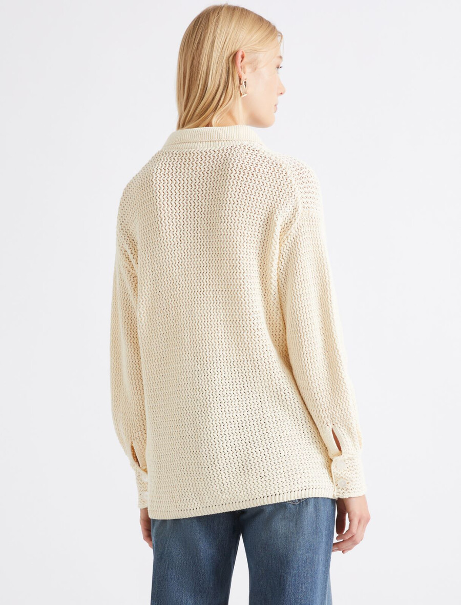 strickjacke aus reiner baumwolle - wolle weiss