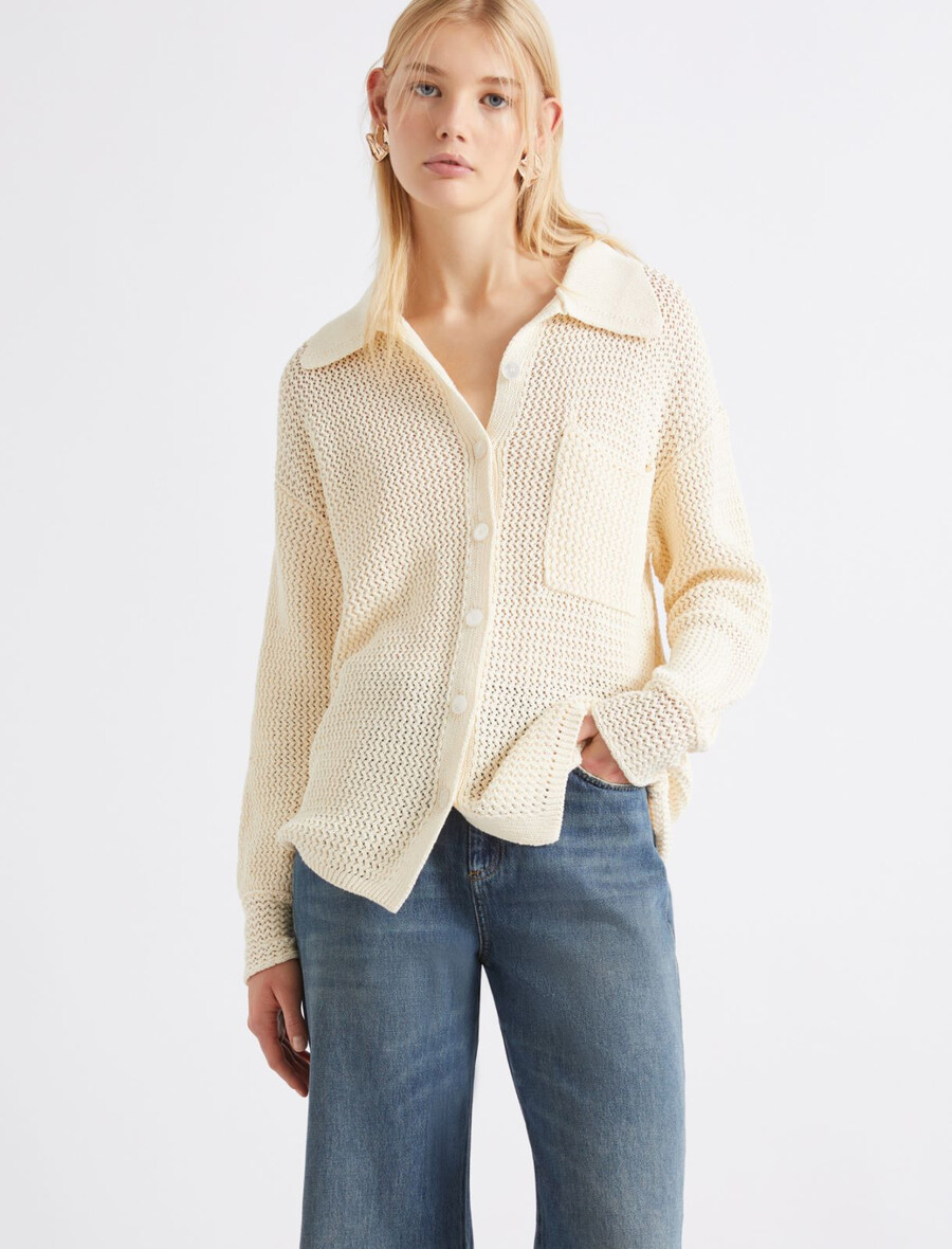 strickjacke aus reiner baumwolle - wolle weiss