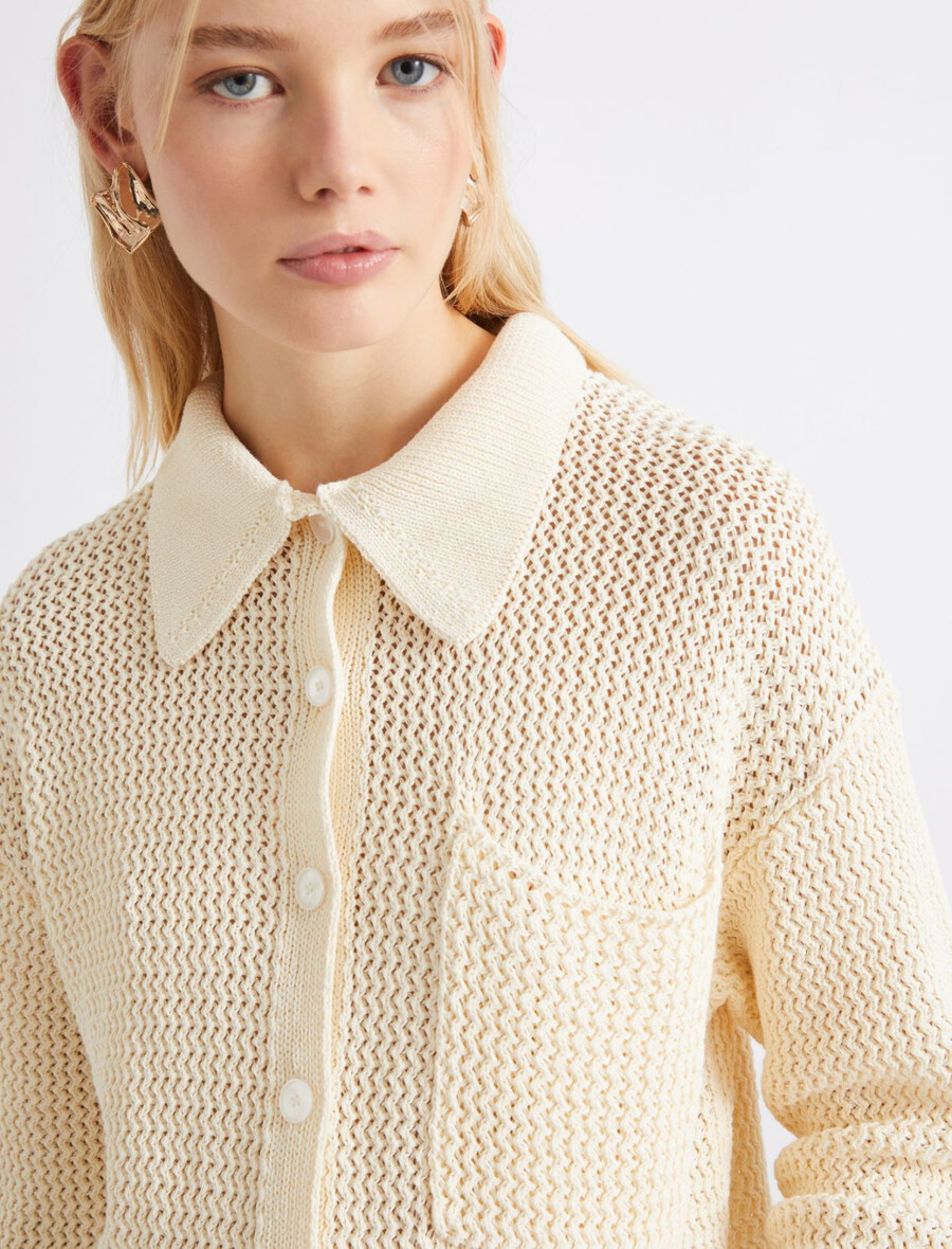 strickjacke aus reiner baumwolle - wolle weiss