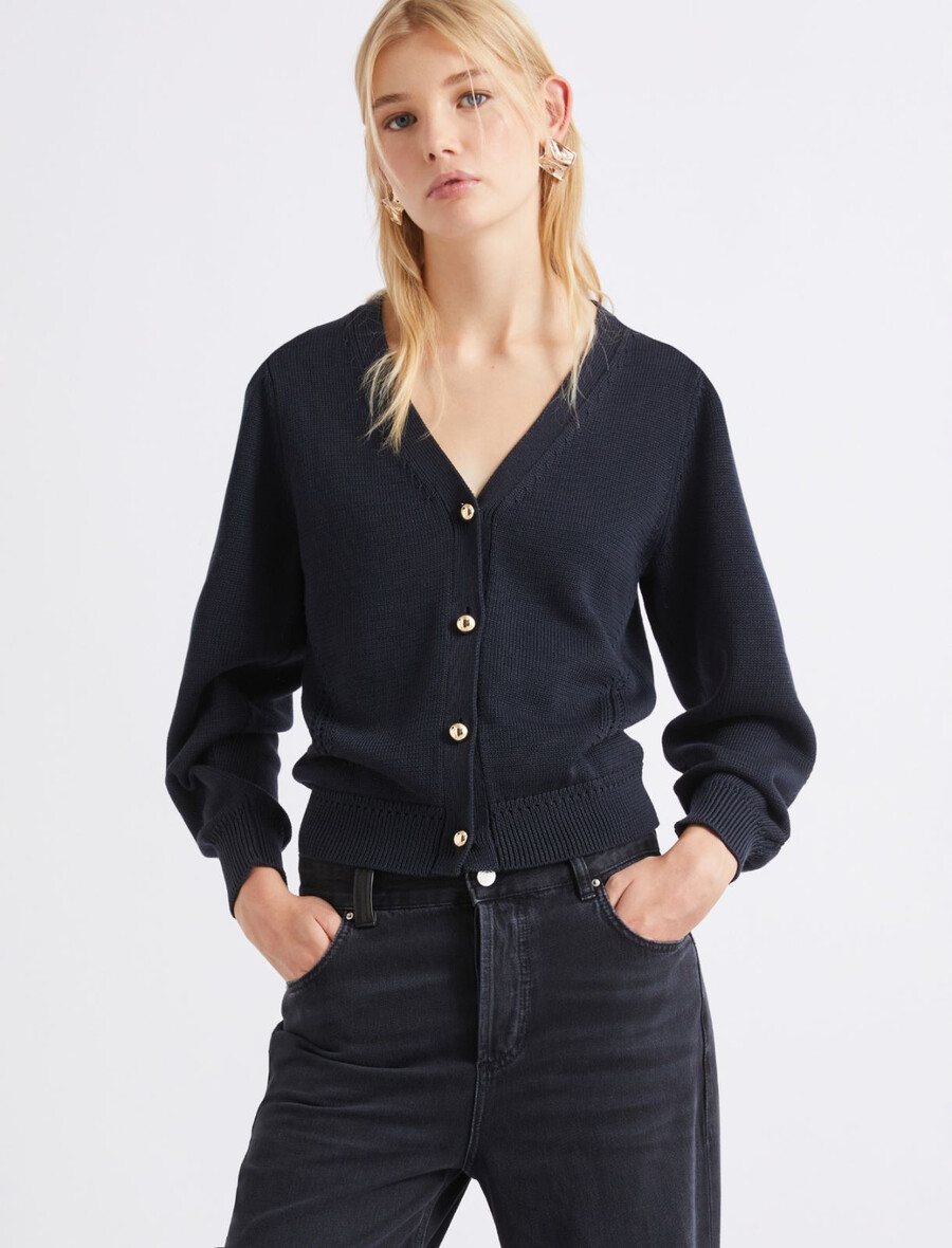 schmal geschnittene strickjacke mit v-ausschnitt – marineblau