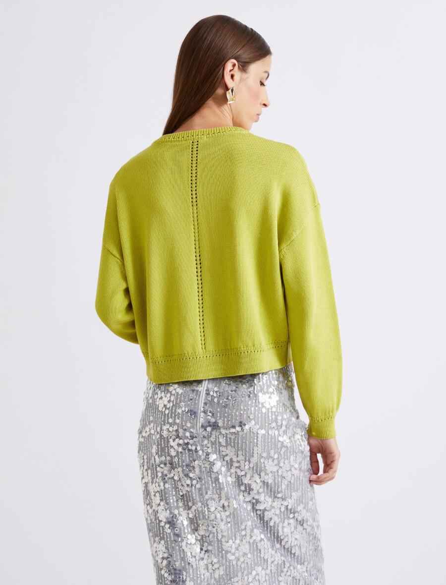 baumwoll-strickjacke mit rundhalsausschnitt – grÜn