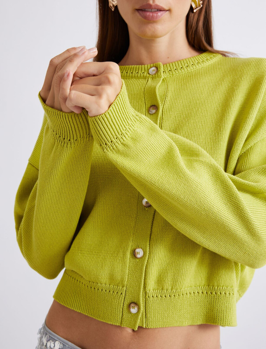 baumwoll-strickjacke mit rundhalsausschnitt – grÜn