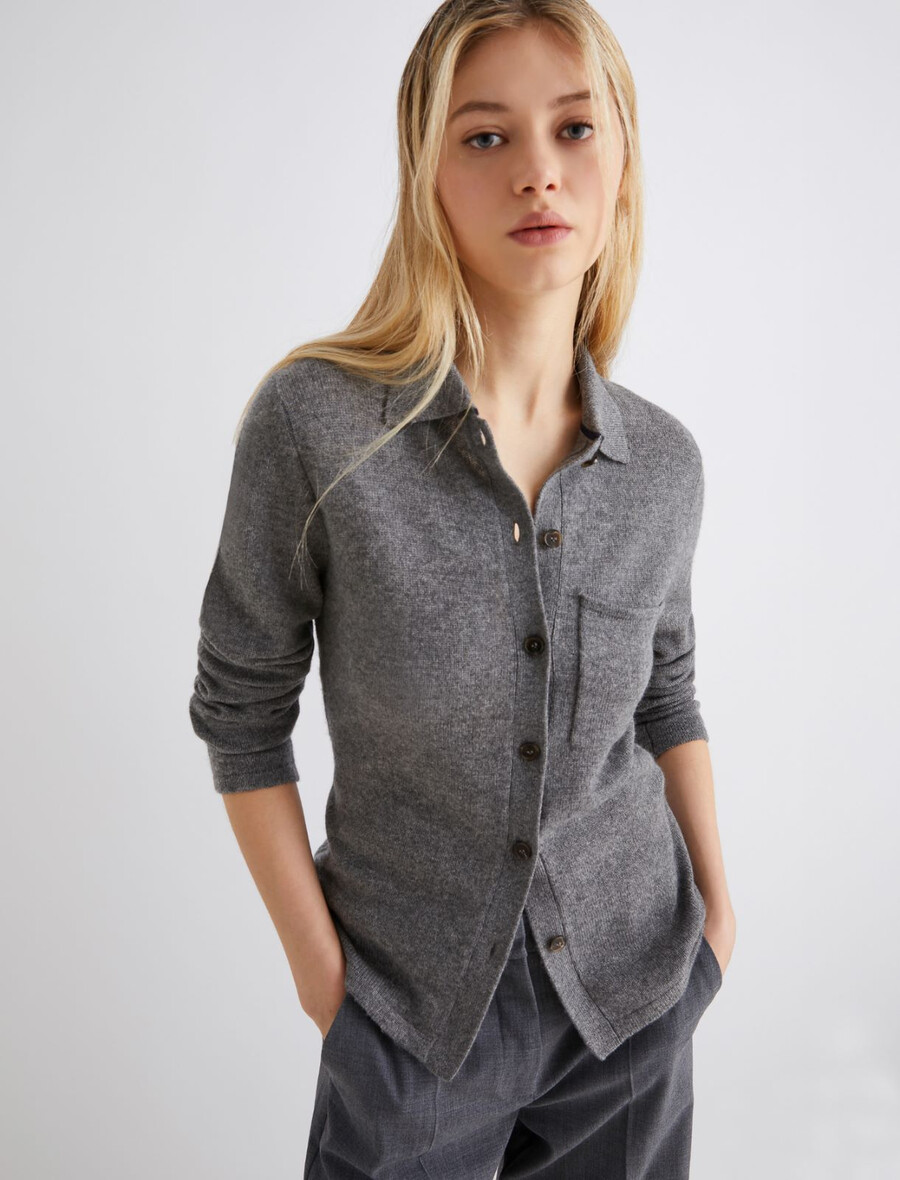 strickjacke aus wolle und kaschmir – mittelgrau