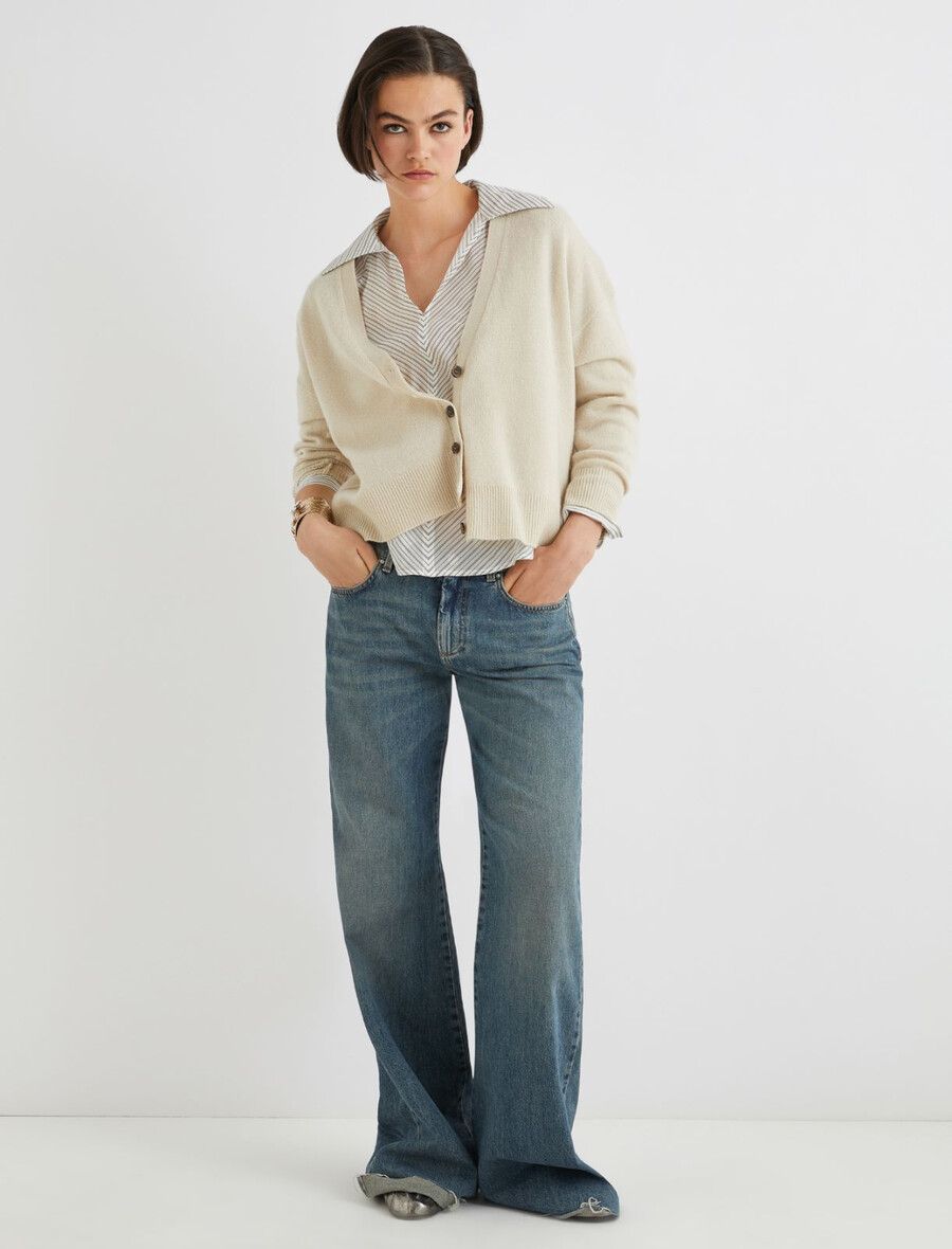 strickjacke aus wolle und kaschmir – elfenbein