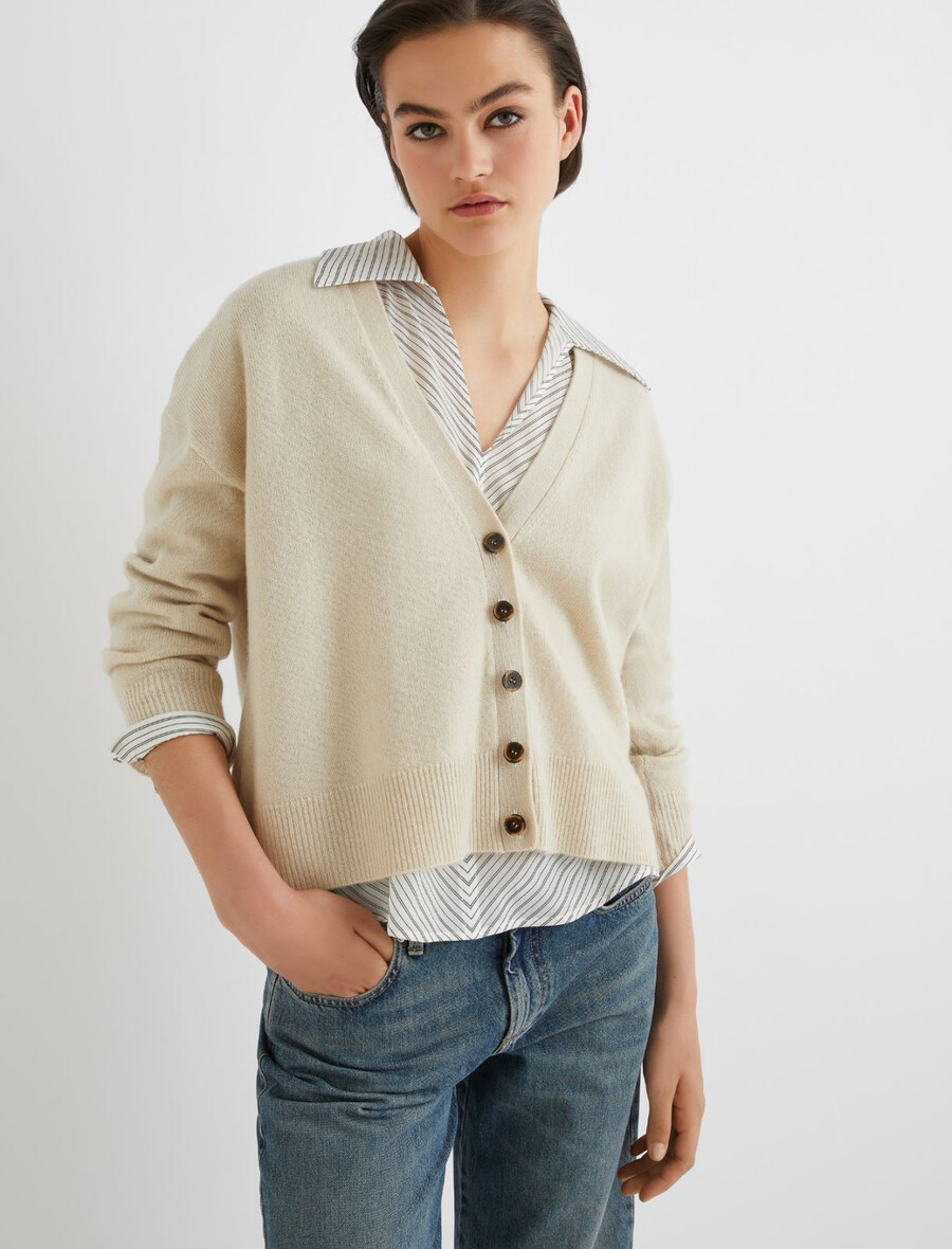 strickjacke aus wolle und kaschmir – elfenbein