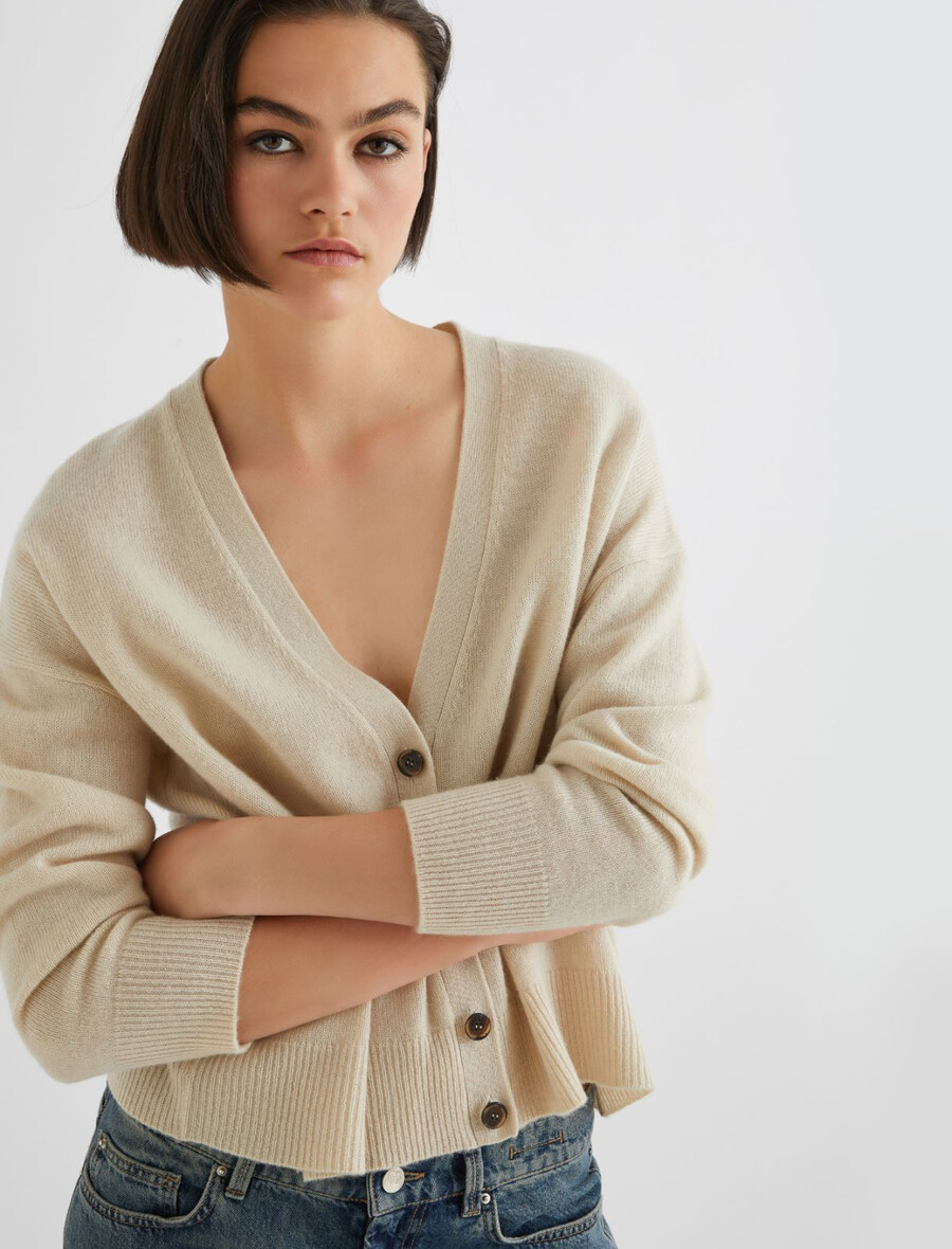 strickjacke aus wolle und kaschmir – elfenbein