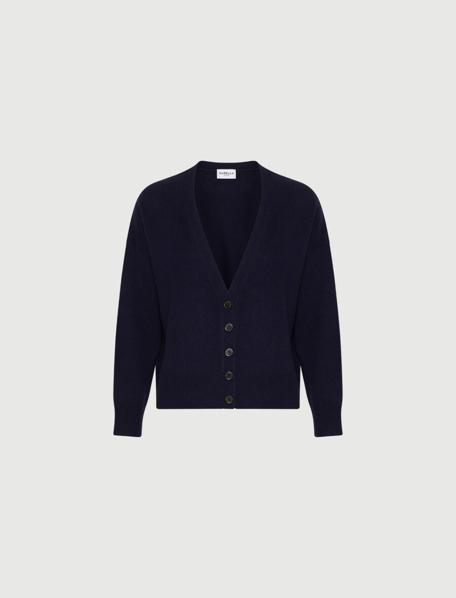 strickjacke aus wolle und kaschmir – marineblau