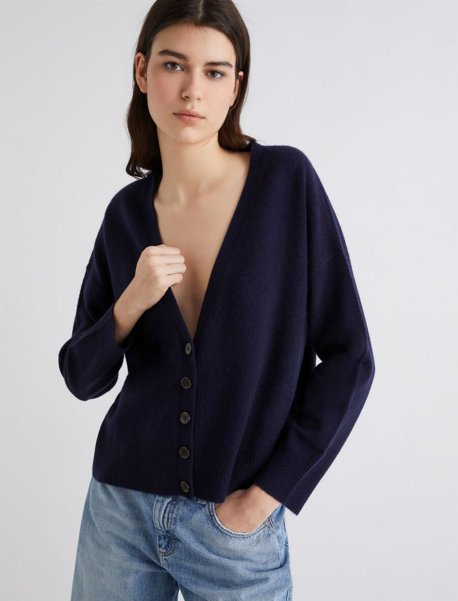 strickjacke aus wolle und kaschmir – marineblau