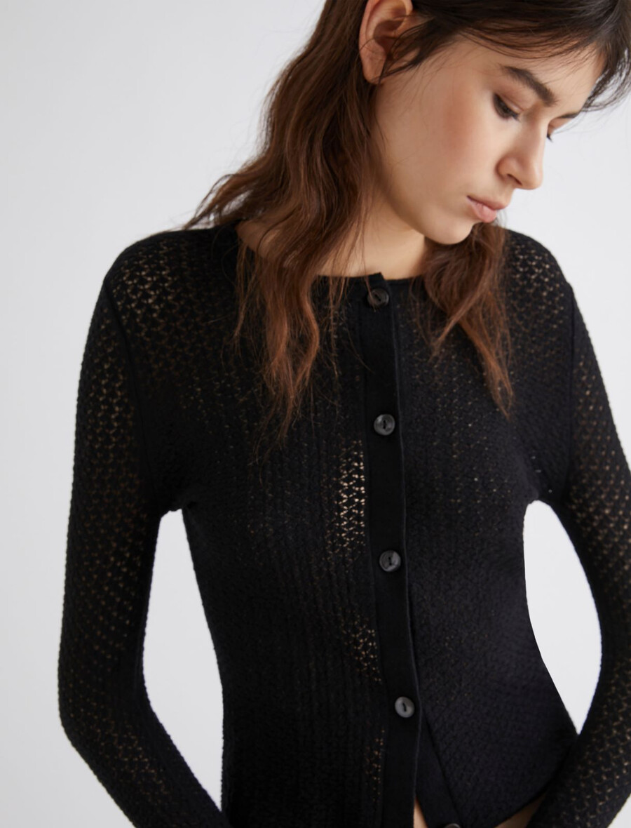 baumwoll-ministrickjacke – schwarz