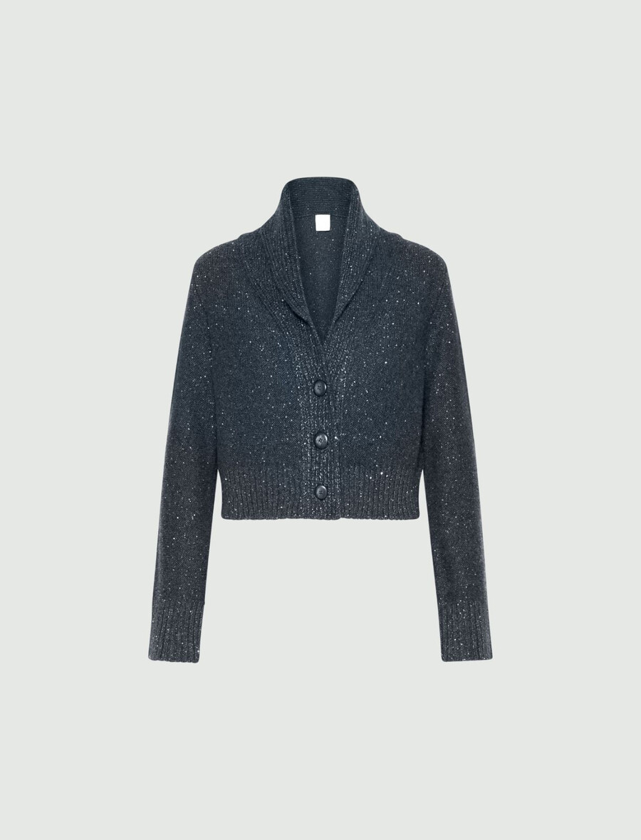 paillettenbesetzte strickjacke aus kaschmirmischung – dunkelgrau
