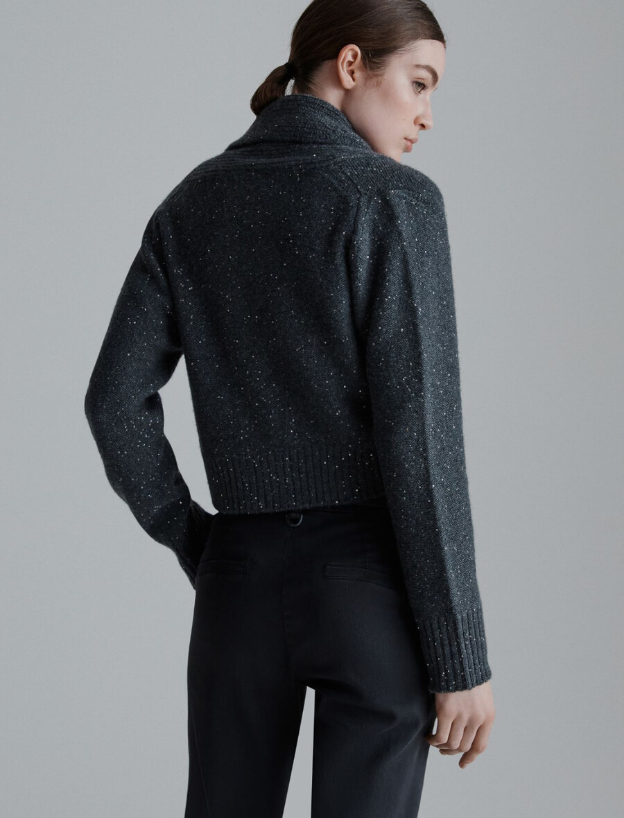paillettenbesetzte strickjacke aus kaschmirmischung – dunkelgrau