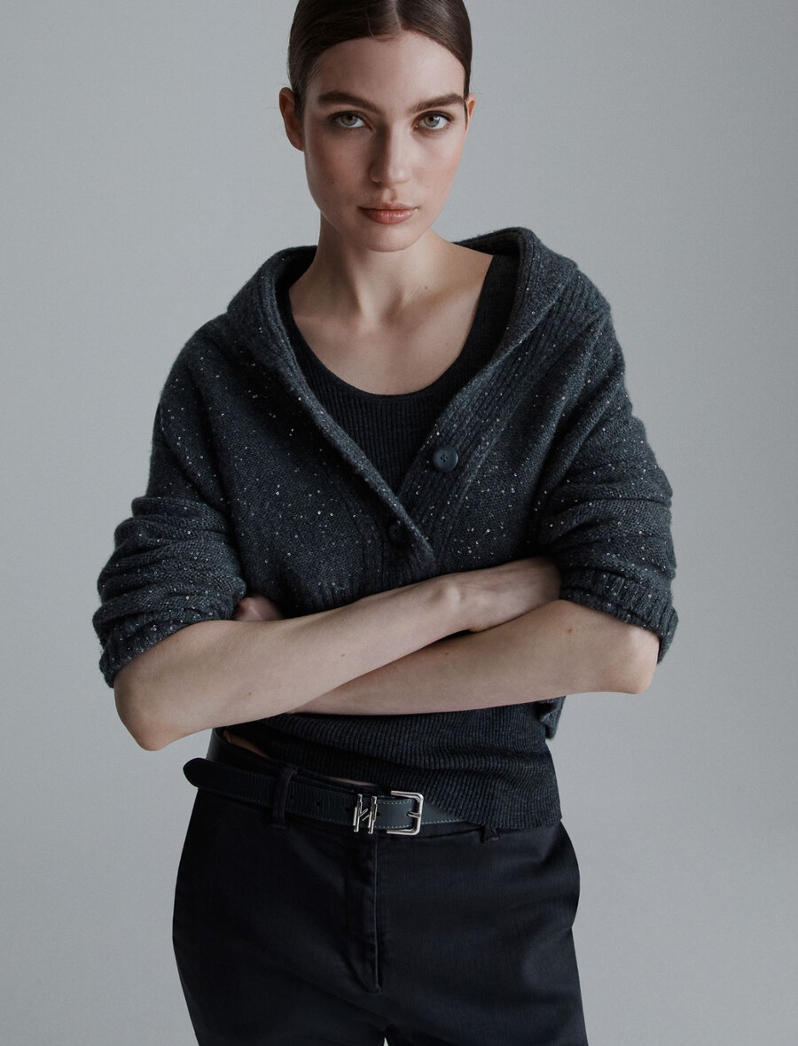 paillettenbesetzte strickjacke aus kaschmirmischung – dunkelgrau