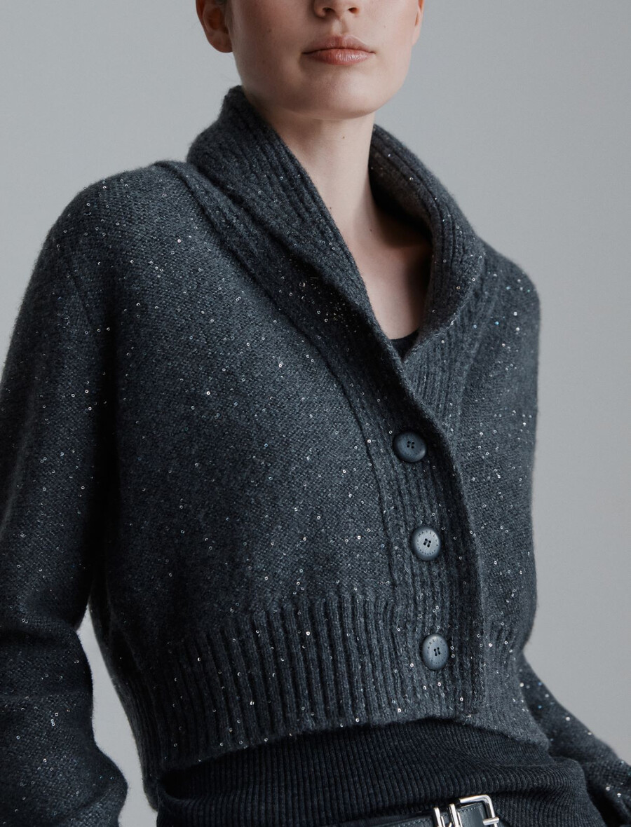 paillettenbesetzte strickjacke aus kaschmirmischung – dunkelgrau