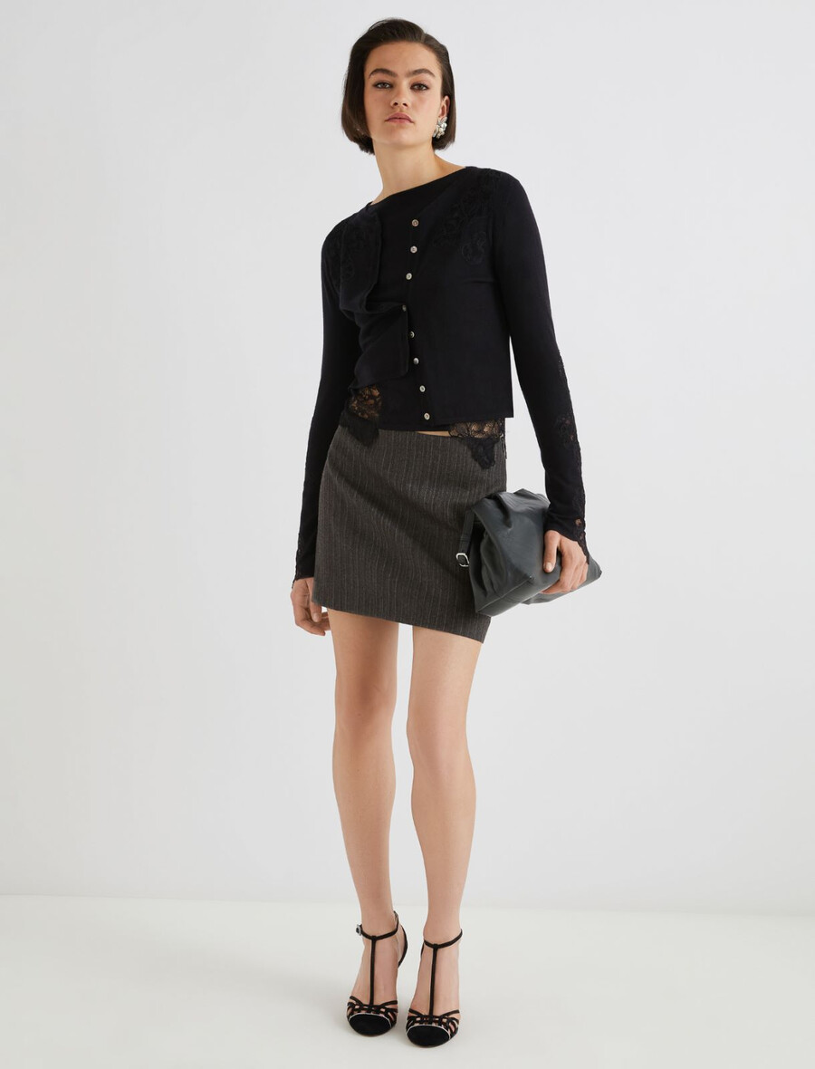 strickjacke mit spitzendetails – schwarz