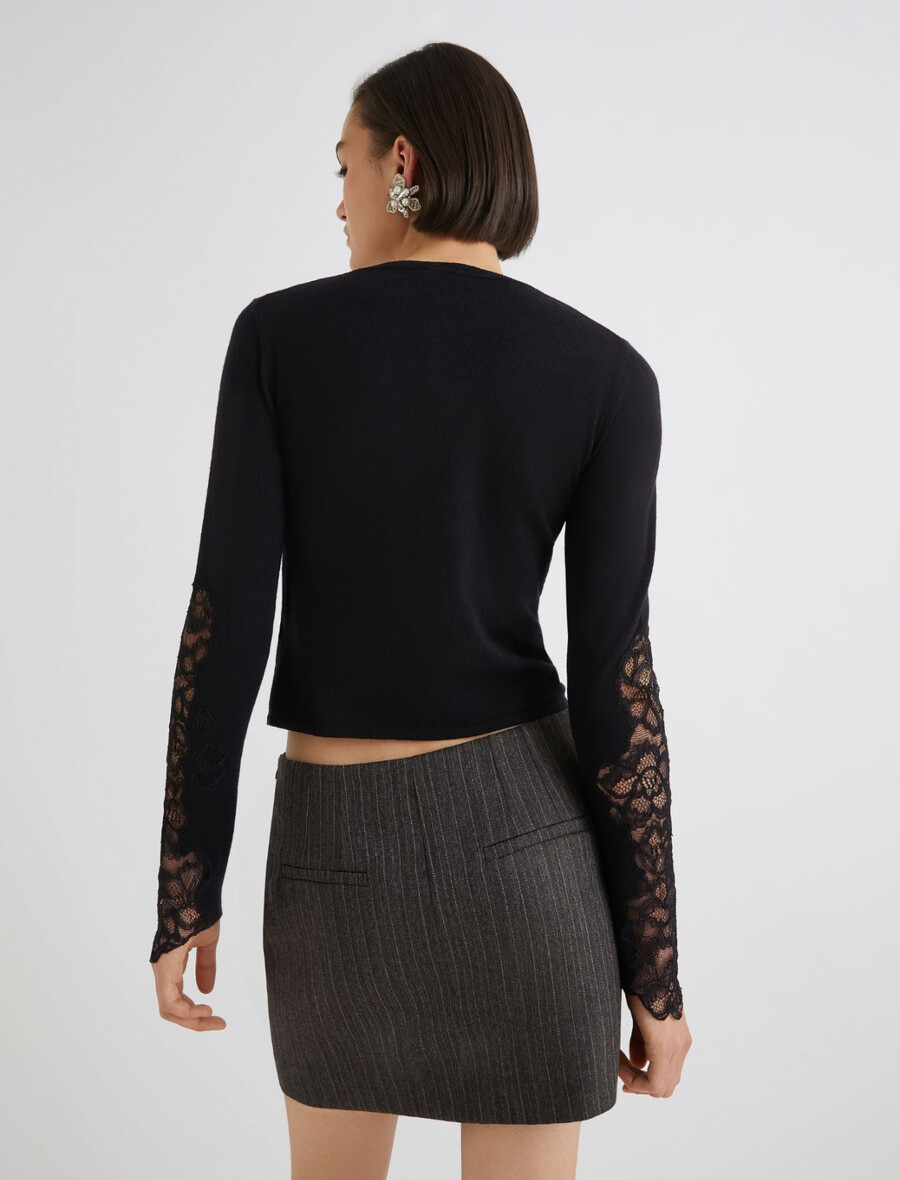 strickjacke mit spitzendetails – schwarz