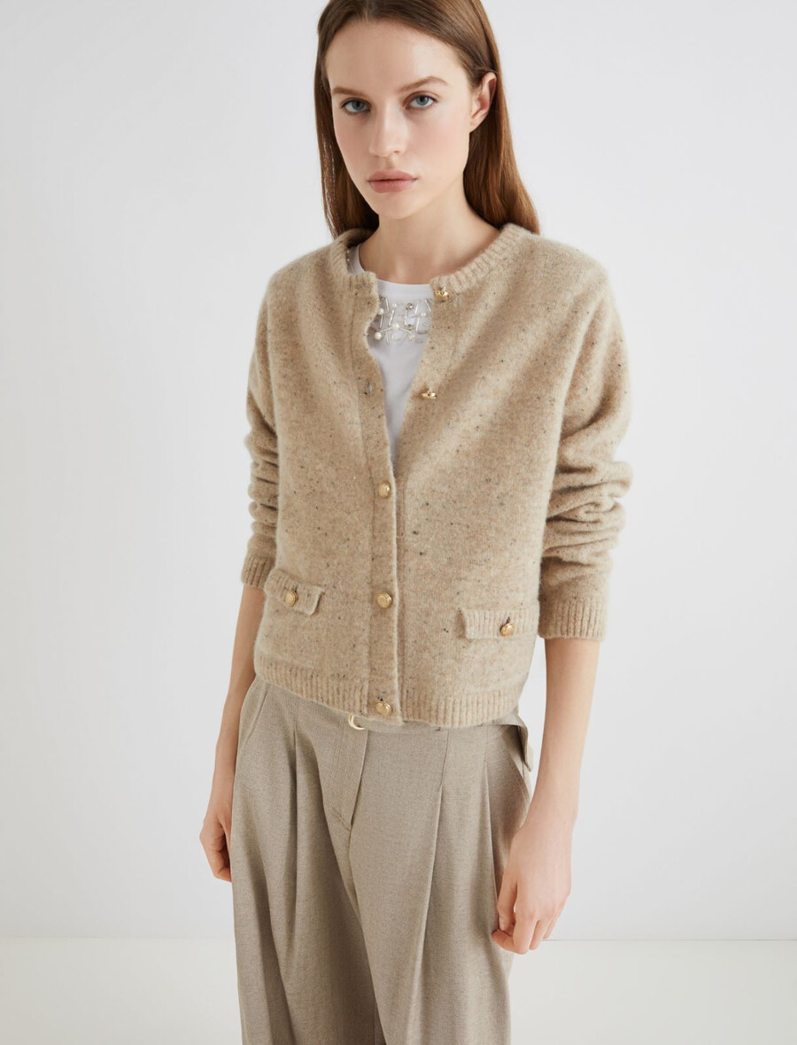 strickjacke mit taschen - camel