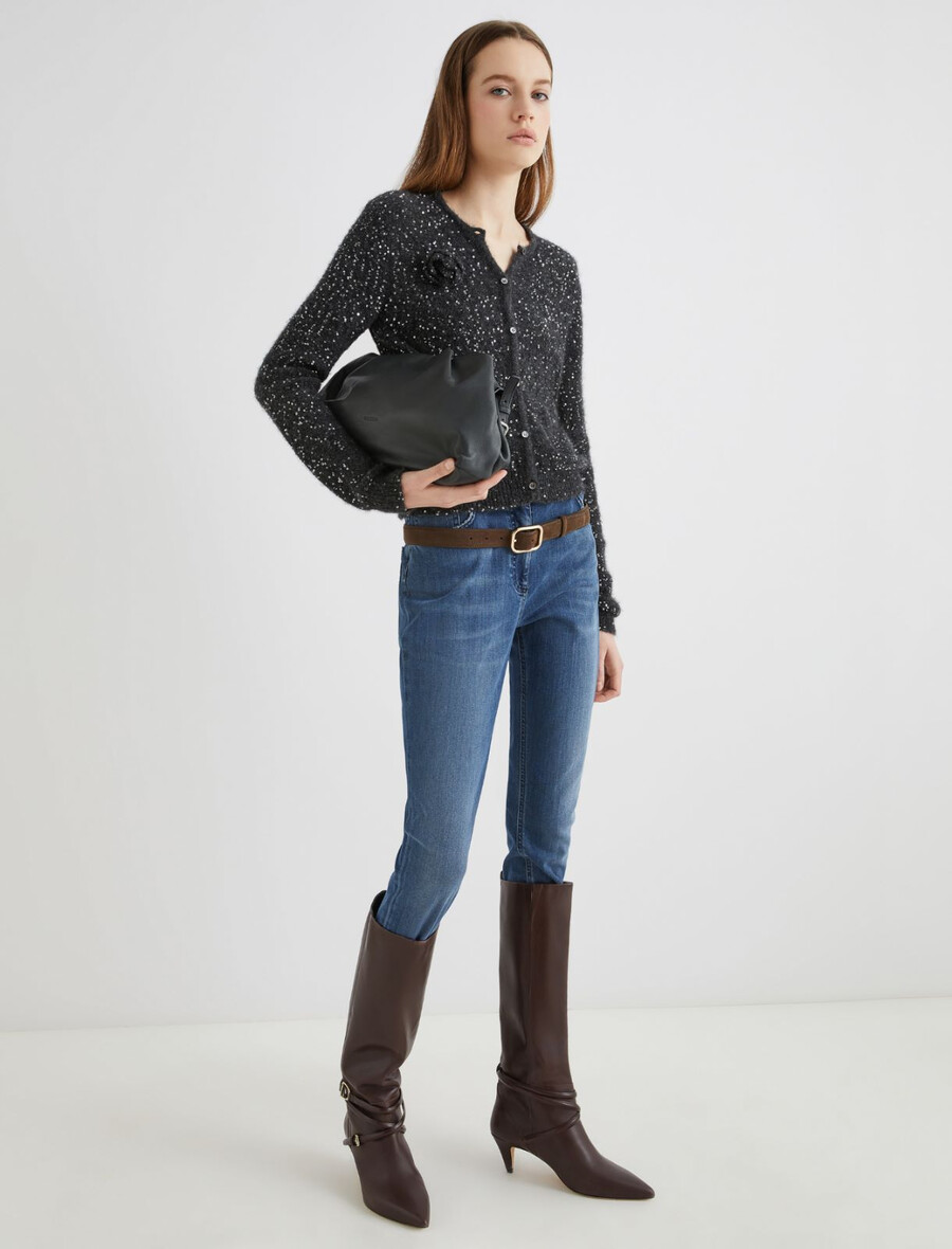 paillettenbesetzte strickjacke – melange grau