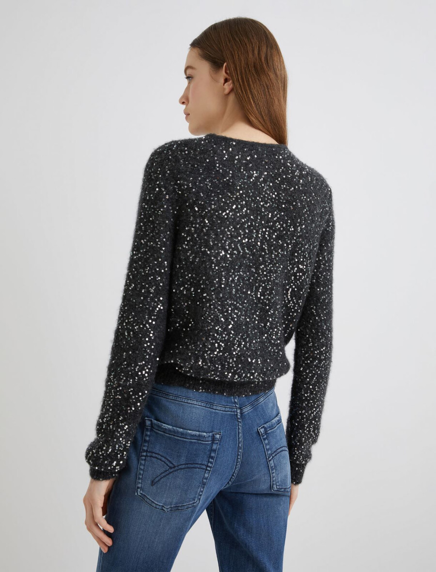 paillettenbesetzte strickjacke – melange grau