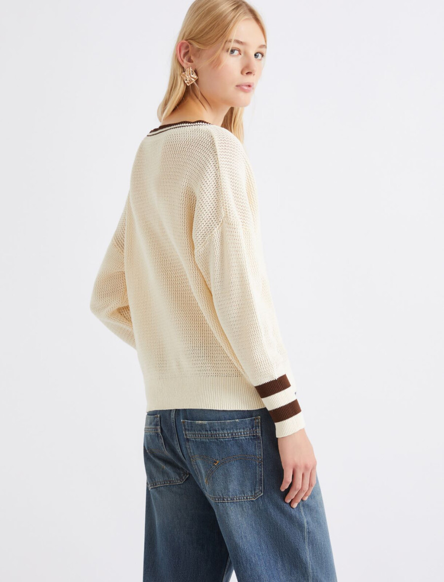 baumwollpullover mit v-ausschnitt - wolle weiss