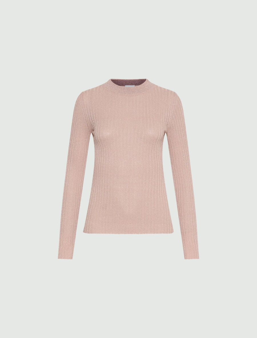 rippstrickpullover mit lurex-verzierung – pink