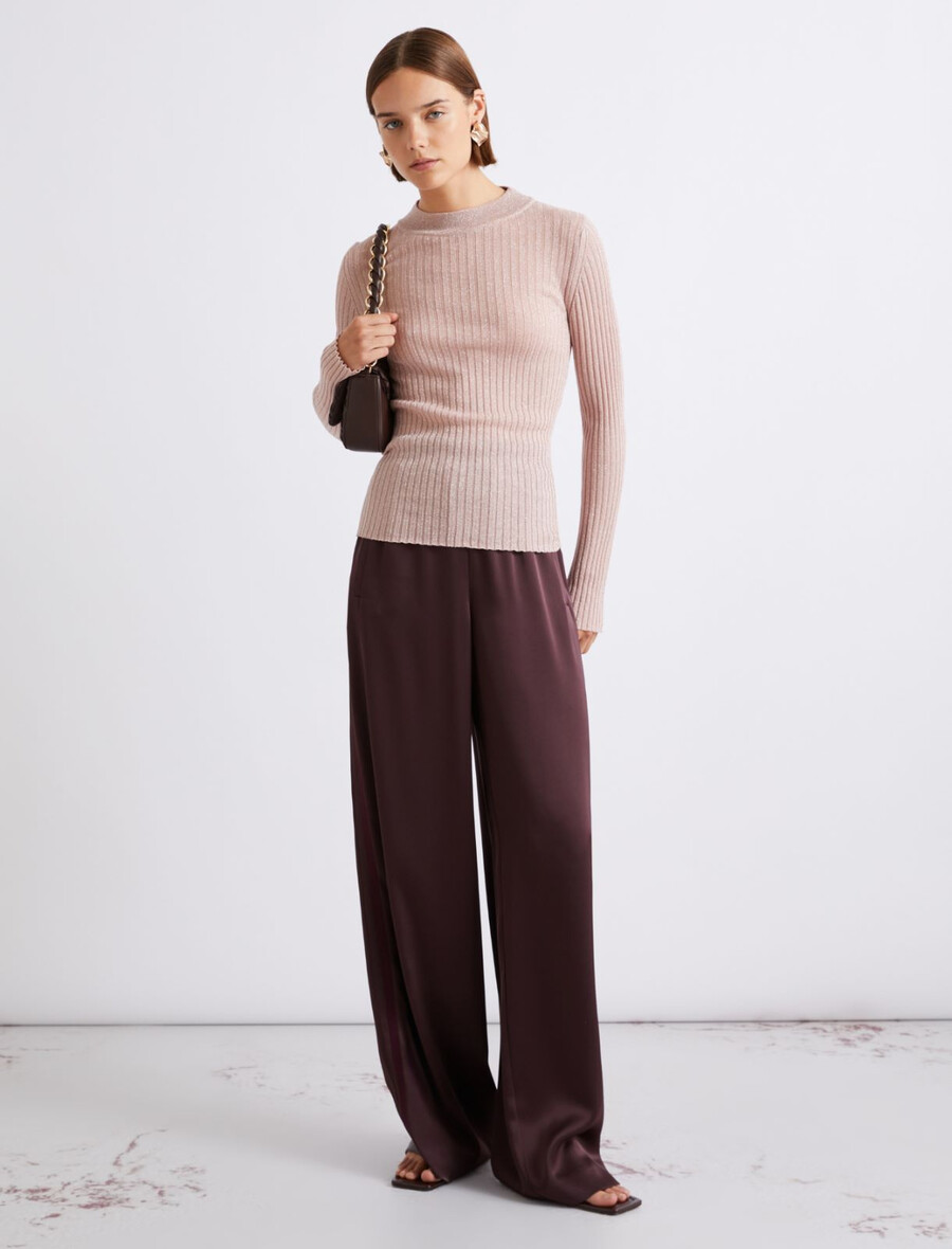 rippstrickpullover mit lurex-verzierung – pink