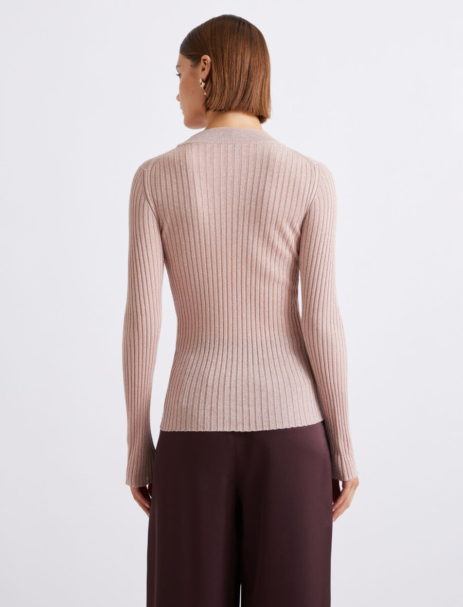 rippstrickpullover mit lurex-verzierung – pink