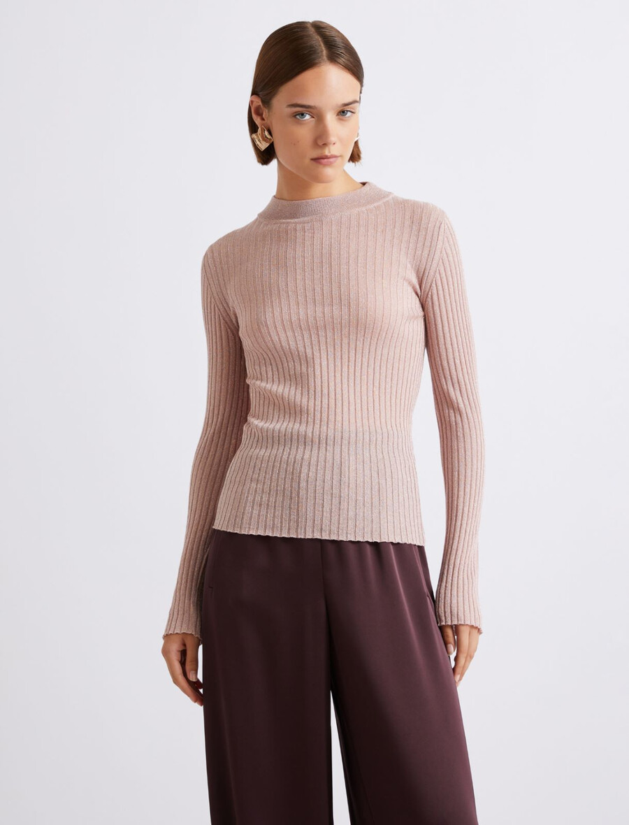 rippstrickpullover mit lurex-verzierung – pink