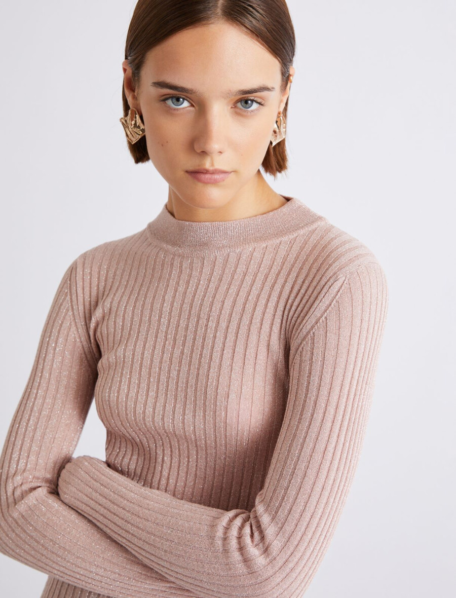 rippstrickpullover mit lurex-verzierung – pink