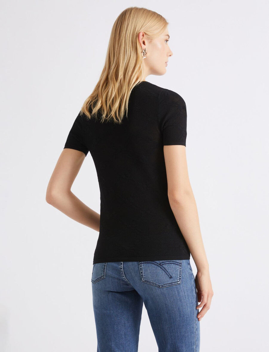 ultraleichtes spitzenstrick-t-shirt – schwarz