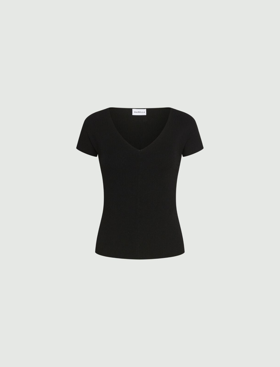 gerippter viskosepullover – schwarz