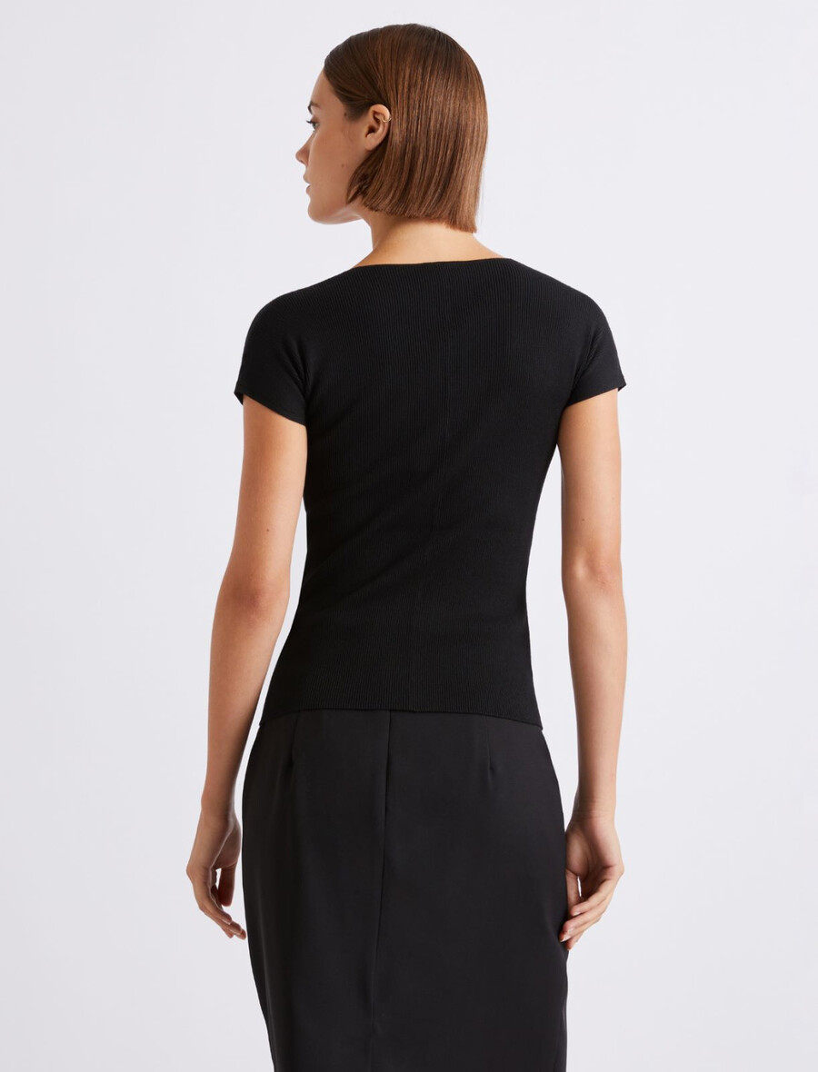 gerippter viskosepullover – schwarz