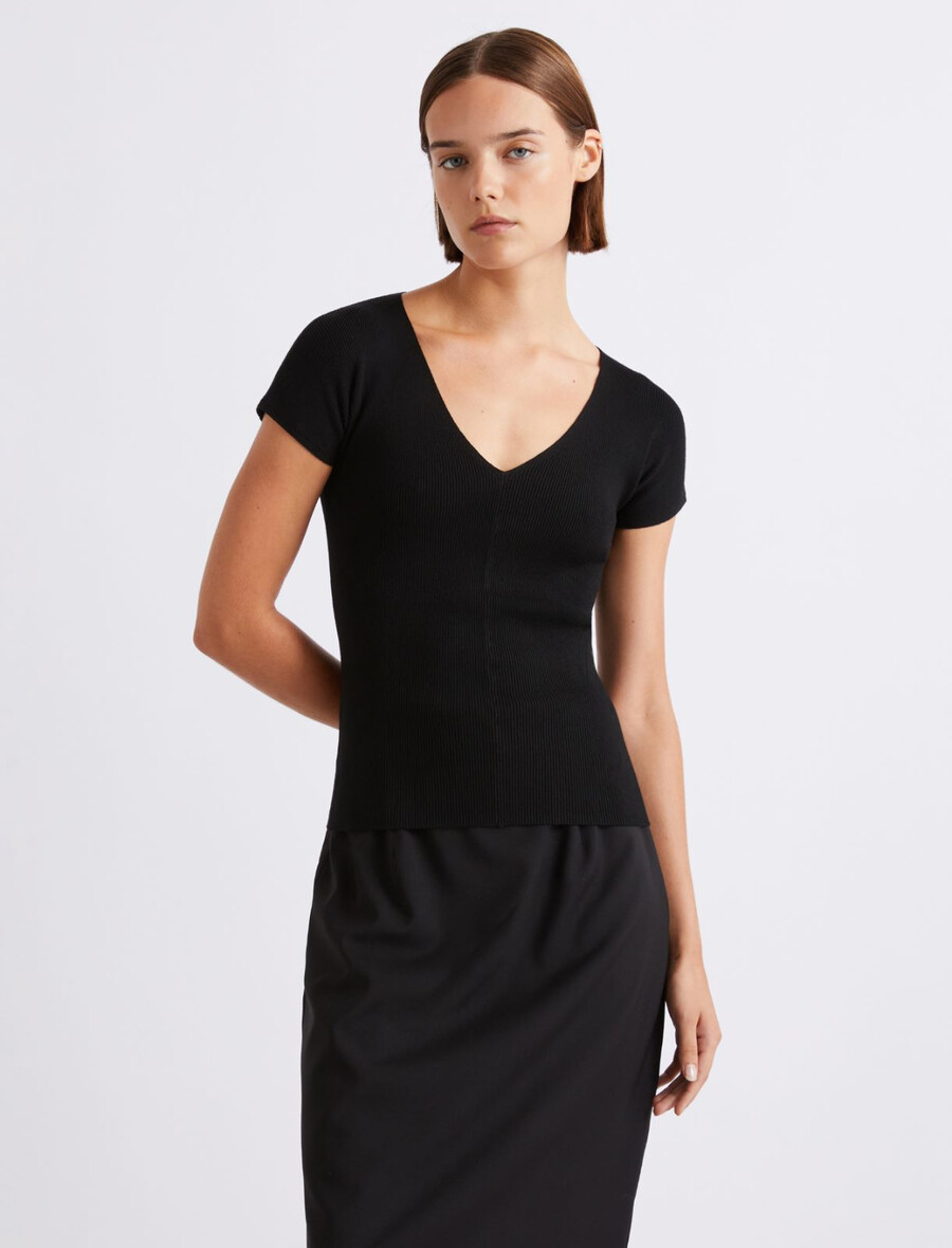gerippter viskosepullover – schwarz