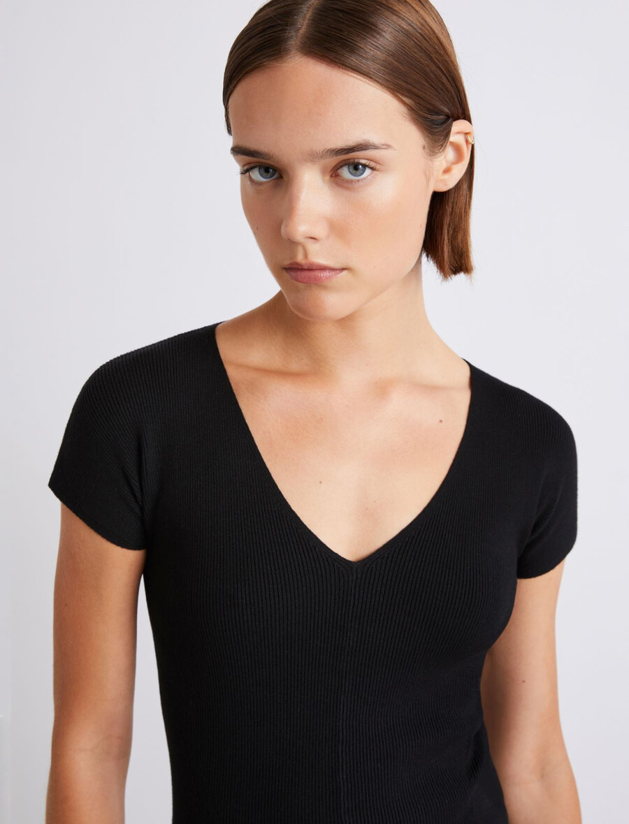 gerippter viskosepullover – schwarz