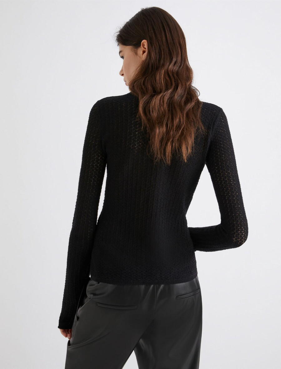 spitzenstrickpullover aus baumwolle – schwarz