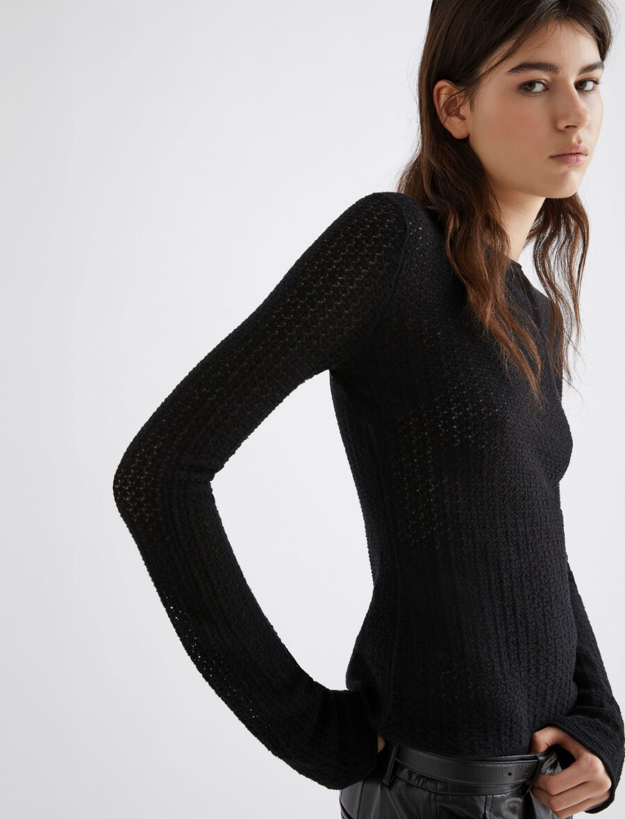spitzenstrickpullover aus baumwolle – schwarz