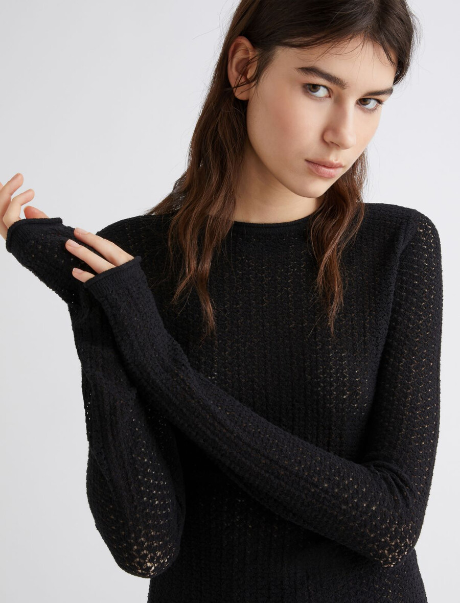 spitzenstrickpullover aus baumwolle – schwarz