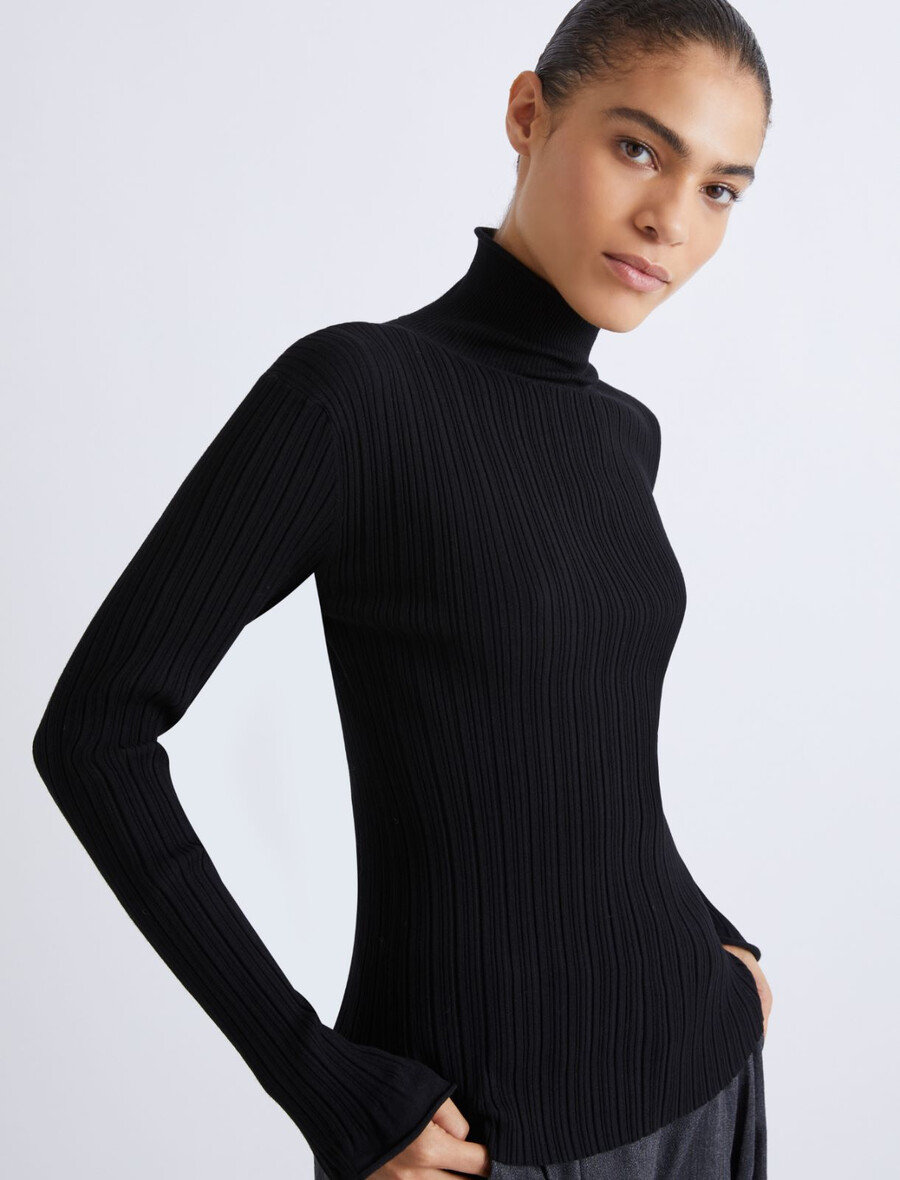 rollkragenpullover aus viskose - schwarz