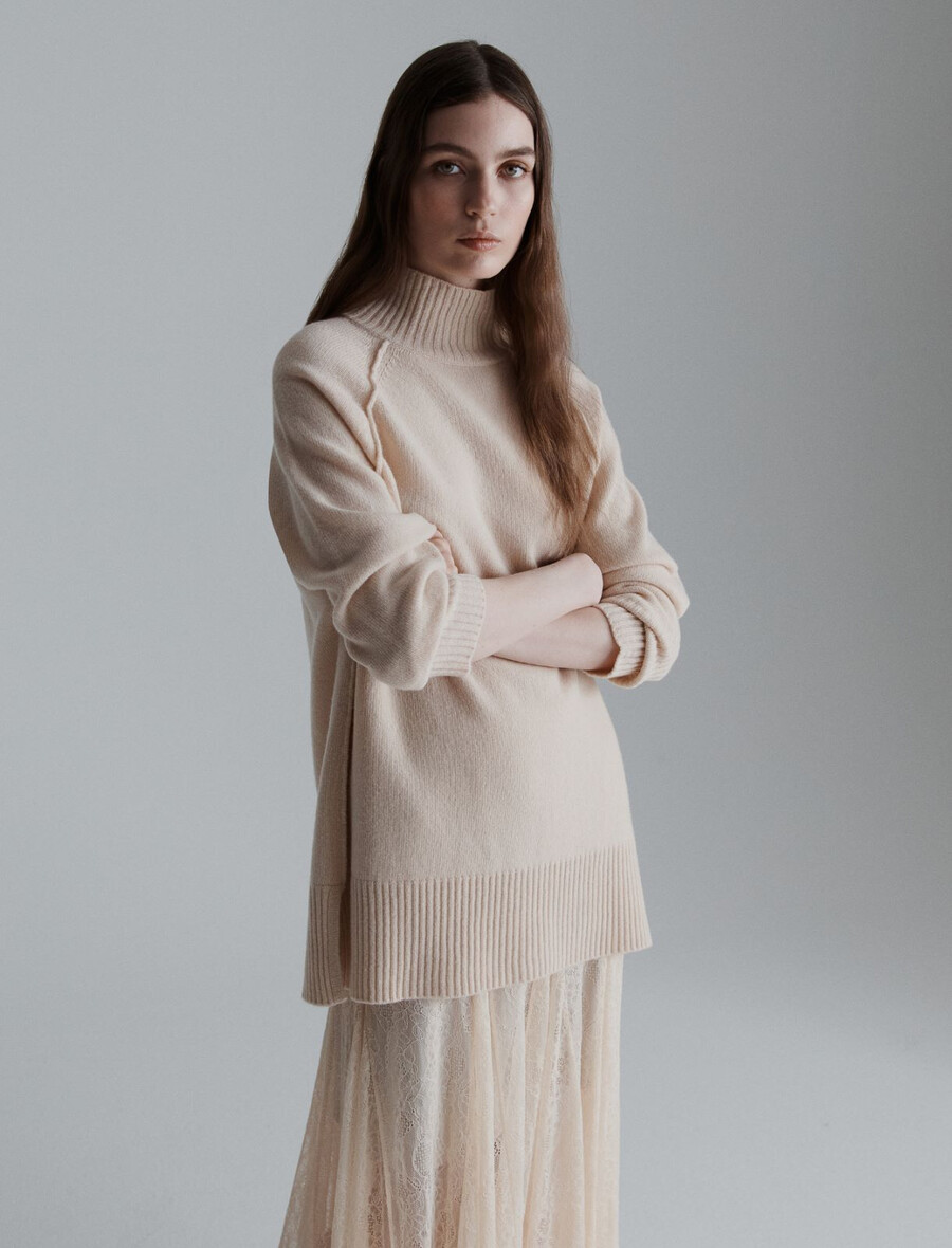 rollkragenpullover – creme